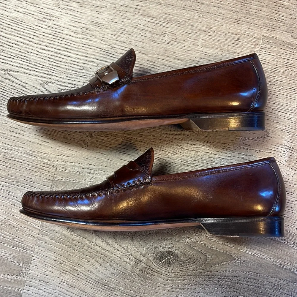 Johnston & Murphy Mens 9.5 Loafers Shoes Faux Snakeskin Brown Slip On Italy Made - Picture 10 of 10